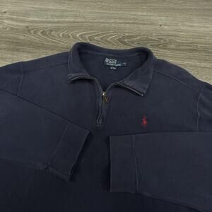 Vintage Polo Ralph Lauren 1/4 Zip Pullover Sweater Mens Large Navy Finance 90s